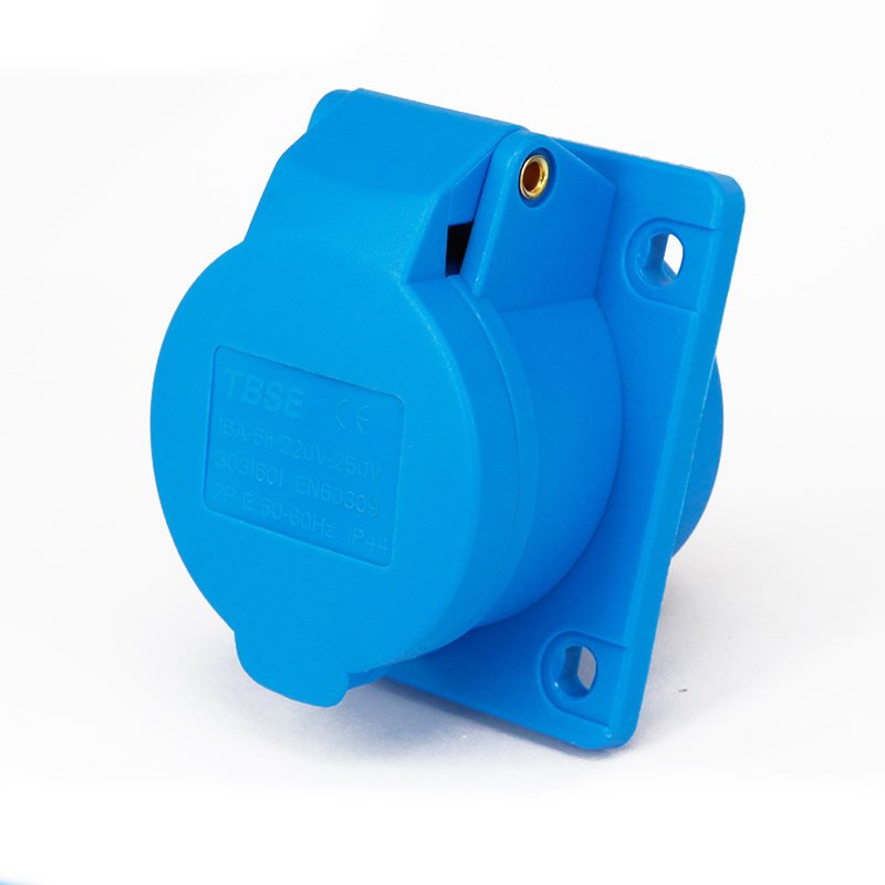 IEC 60309 CEE Flanged Socket, Angle, 3-Pin, 16A, 200-250V, IP44 Splash Proof