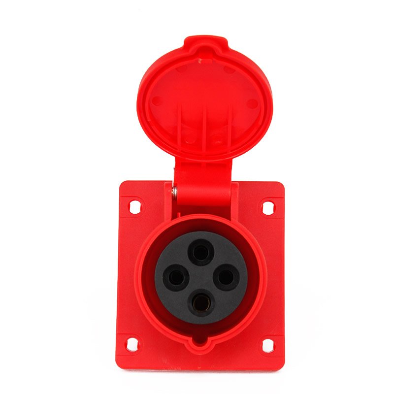 IEC 60309 CEE Flanged Socket, Sloping, 4 Poles, 16A, 380-415V, IP44 Splashproof