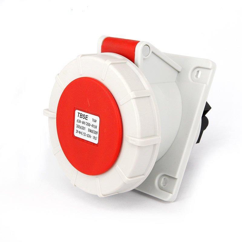 IEC 60309 CEE Flanged Socket, Sloping, 5 Poles, 63A, 380-415V, IP67 Watertight