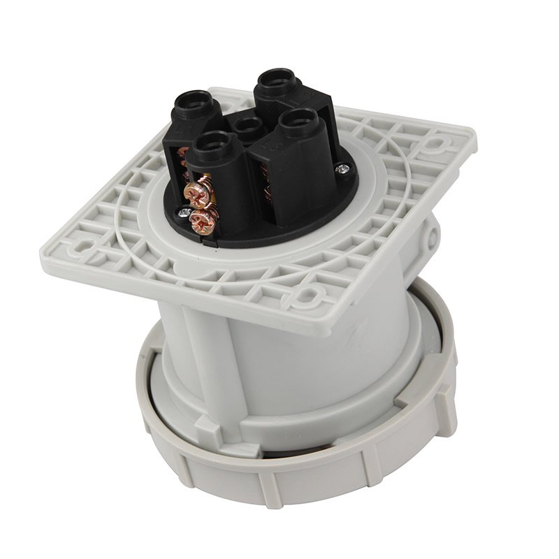 IEC 60309 Industrial CEE Add-on Panel Surface Wall Mounted Female Socket Outlet, 5-Pin, 3L+N+PE, 63A, 380-415V, 6h, 3 Phase, Straight, Red, IP67 Watertight, CE