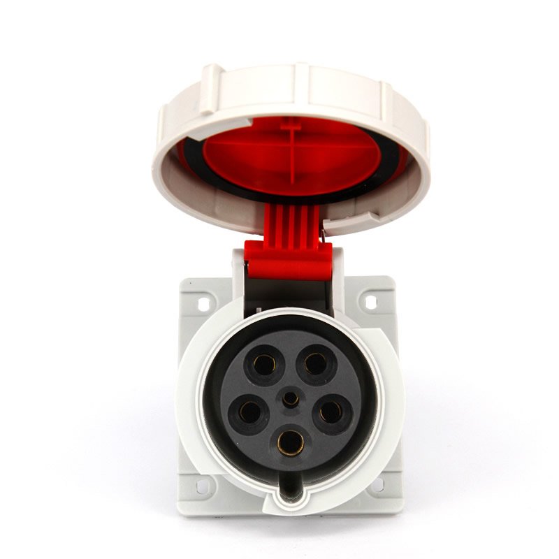 IEC 60309 CEE Flanged Socket, Sloping, 5 Poles, 63A, 380-415V, IP67 Watertight