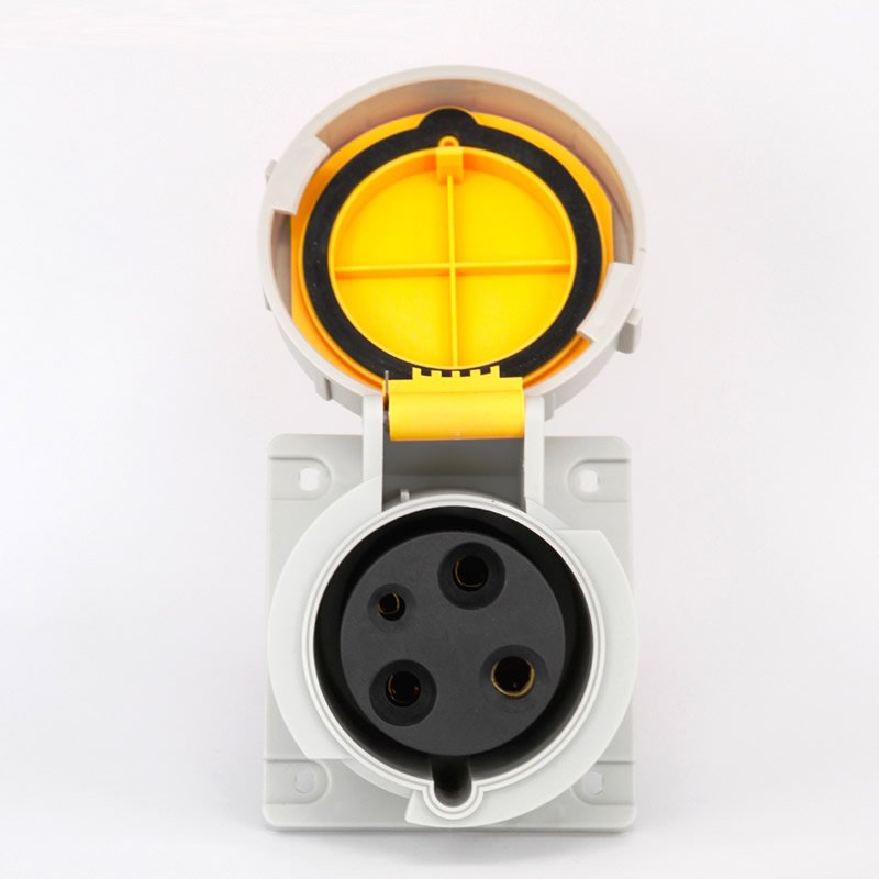 IEC 60309 CEE Flanged Socket, 3-Pin, 63A, 100-130V, IP67 Watertight