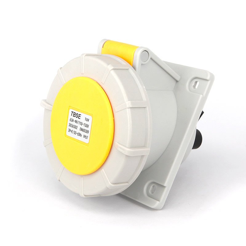 IEC 60309 CEE Flanged Socket, 3-Pin, 63A, 100-130V, IP67 Watertight