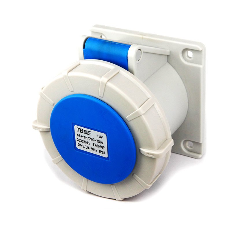 IEC 60309 CEE Wall-Mounted Socket Outlet, Angle, 3-Pin, 63A, 200-250V, IP67 Watertight