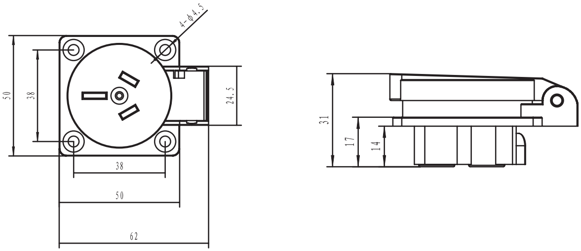 Australian Panel Mounted Female Socket Outlet IP54 15 Amps 250 Volts