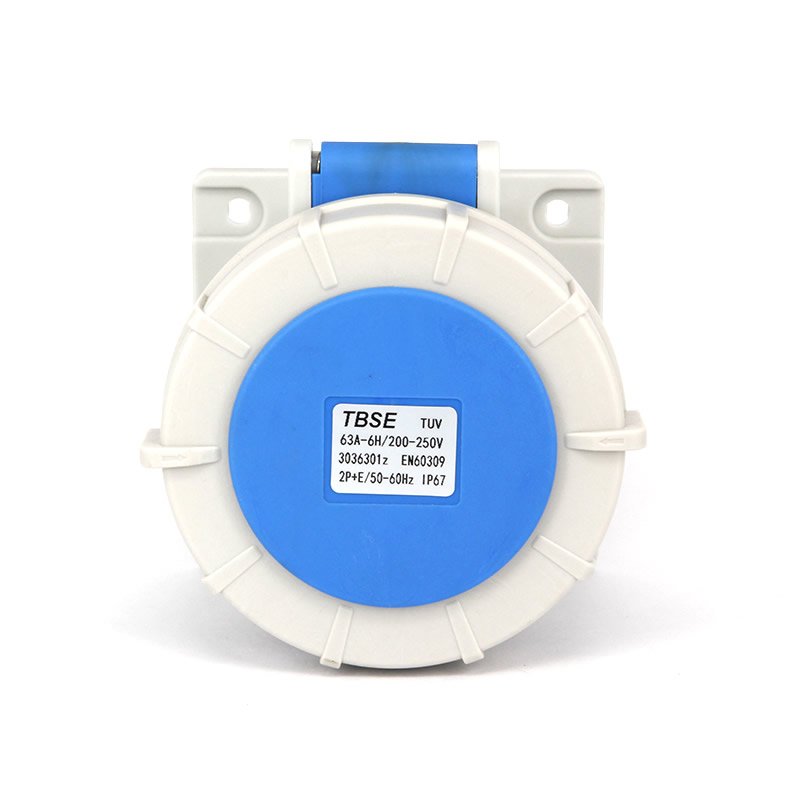 IEC 60309 CEE Wall-Mounted Socket Outlet, Angle, 3-Pin, 63A, 200-250V, IP67 Watertight
