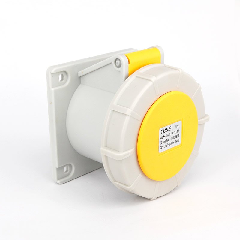 IEC EN 60309 CEE Add-on Socket, 3-Pin, 63A, 100-130V, IP67 Watertight