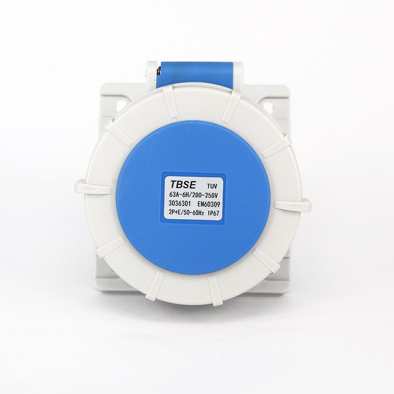 IEC 60309 CEE Flanged Socket, Angle, 3-Pin, 63A, 200-250V, IP67 Watertight