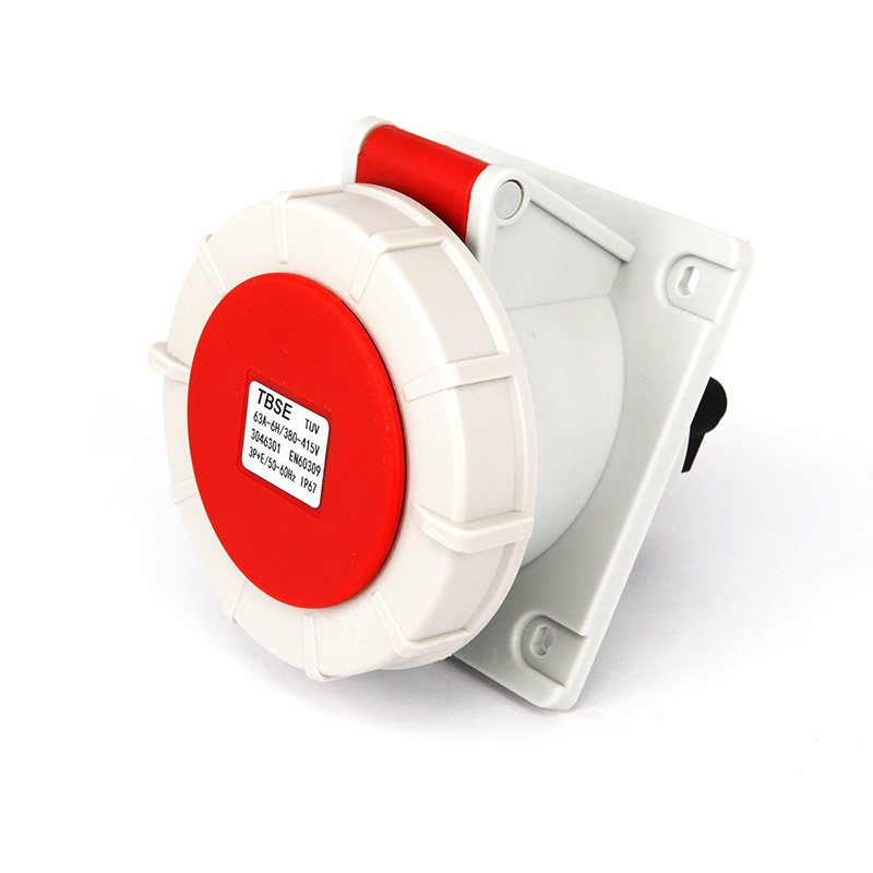 IEC 60309 CEE Flanged Socket, Sloping, 4 Poles, 63A, 380-415V, IP67 Watertight