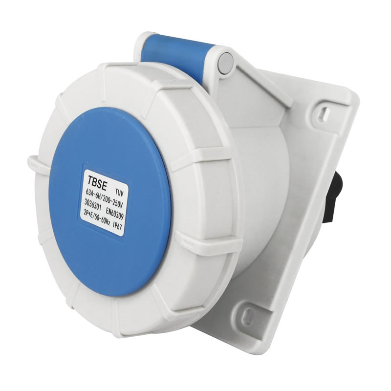 IEC 60309 CEE Wall-Mounted Socket Outlet, Angle, 3-Pin, 63A, 200-250V, IP67 Watertight