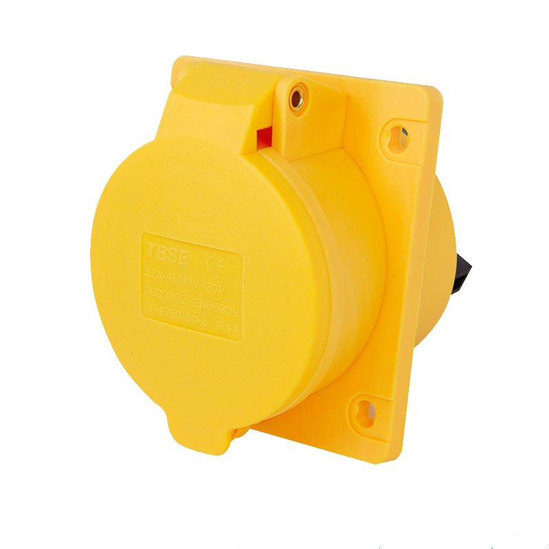 IEC 60309 CEE Flanged Socket, 3-Pin, 32A, 100-130V, IP44 Splashproof