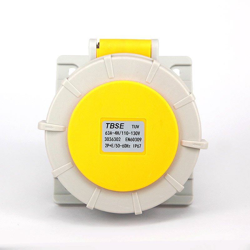 IEC 60309 CEE Flanged Socket, 3-Pin, 63A, 100-130V, IP67 Watertight