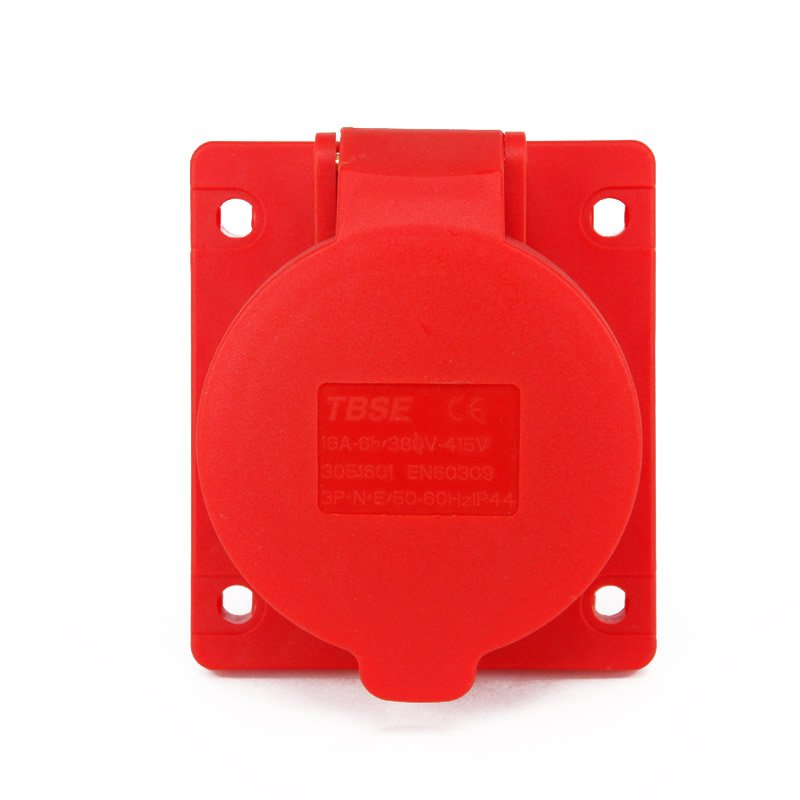 IEC 60309 CEE Flanged Socket, Sloping, 5 Poles, 16A, 380-415V, IP44 Waterproof