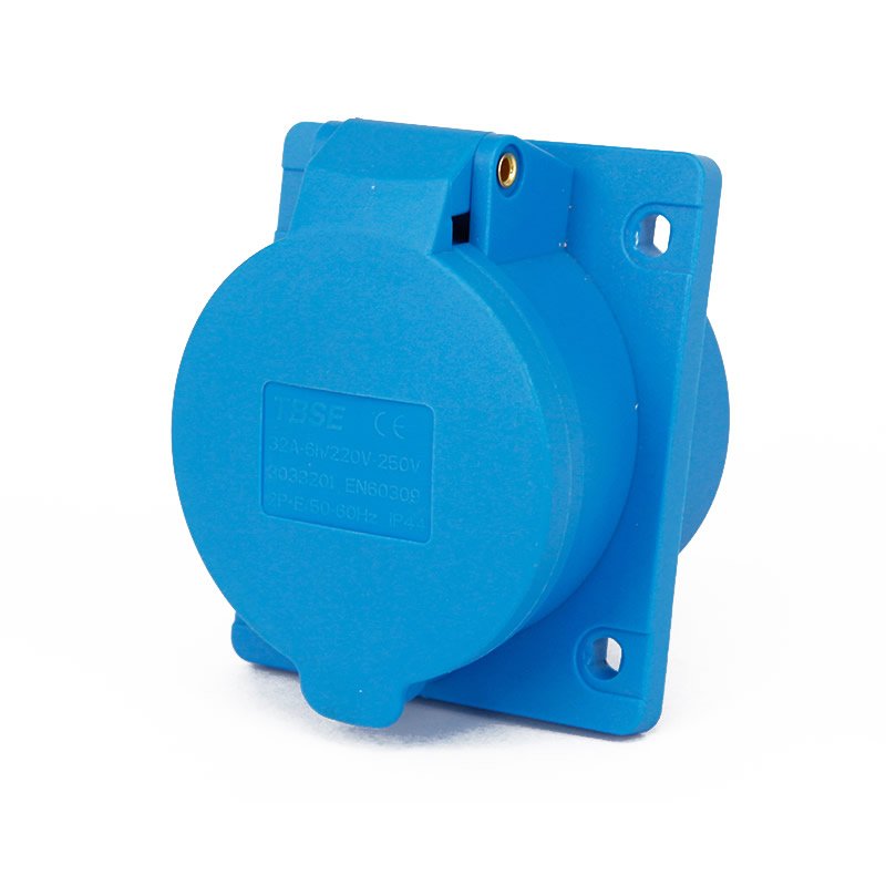 IEC 60309 CEE Flanged Socket, Angle, 3-Pin, 32A, 200-250V, IP44 Splash Proof