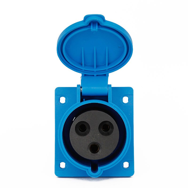 IEC 60309 CEE Flanged Socket, Angle, 3-Pin, 32A, 200-250V, IP44 Splash Proof