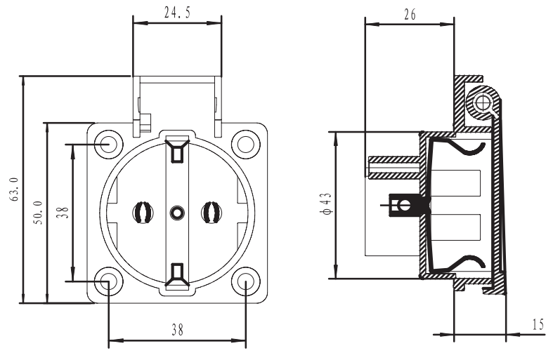 IP44 Built-in Schuko Steckdose 16 Amps 250 Volts